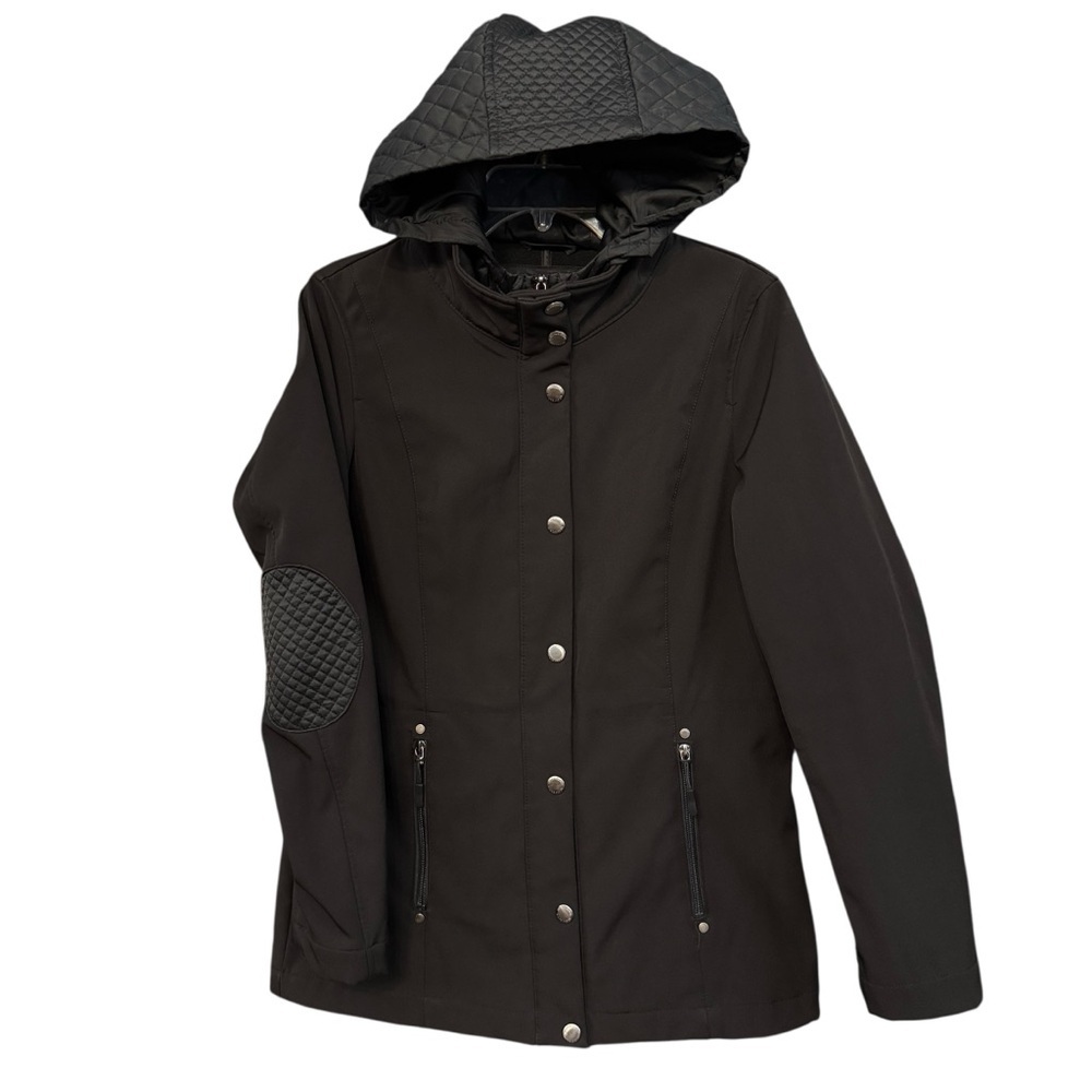 Liz Claiborne Black Quilted Hood Jacket Coat Removable Liner Women’s Small
